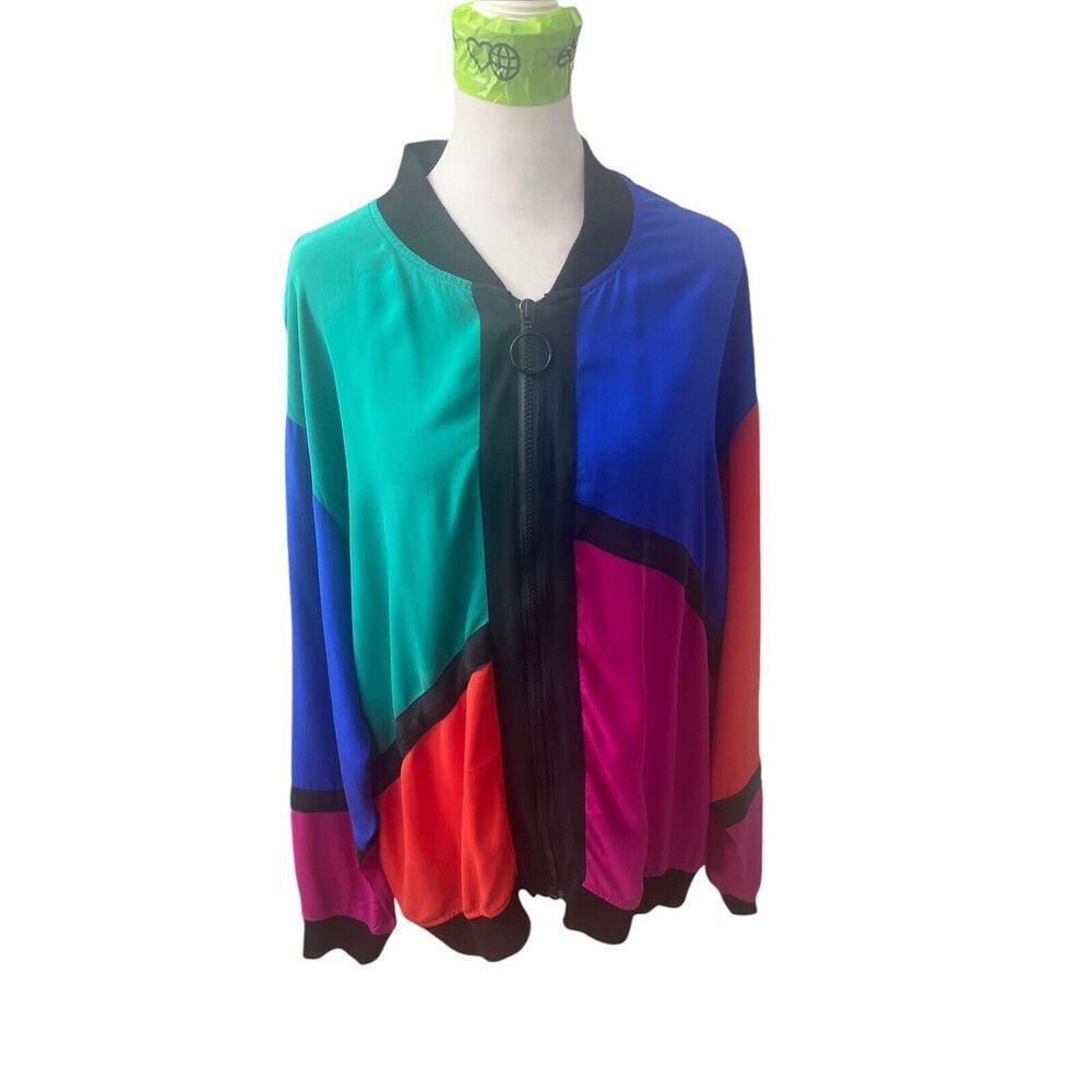 Vintage 80’s Pia Rucci Color block Silk Bomber Jacket Size Large